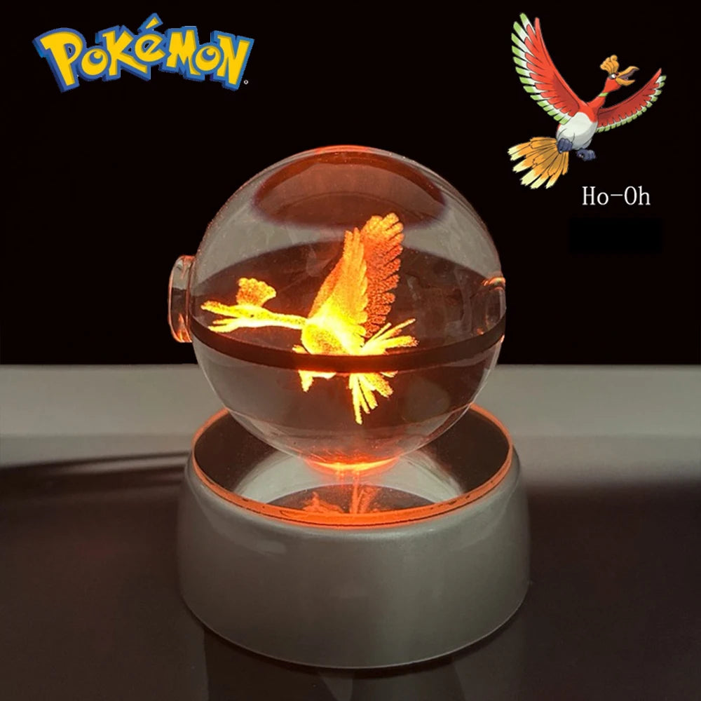 3D Pokémon Crystal Ball: LED Night Light with Rotating Base