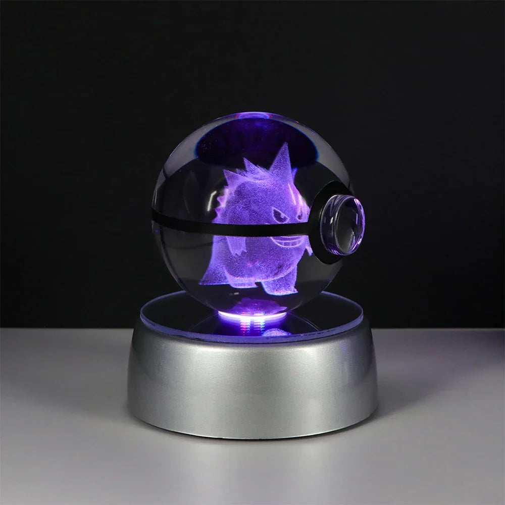 3D Pokémon Crystal Ball: LED Night Light with Rotating Base