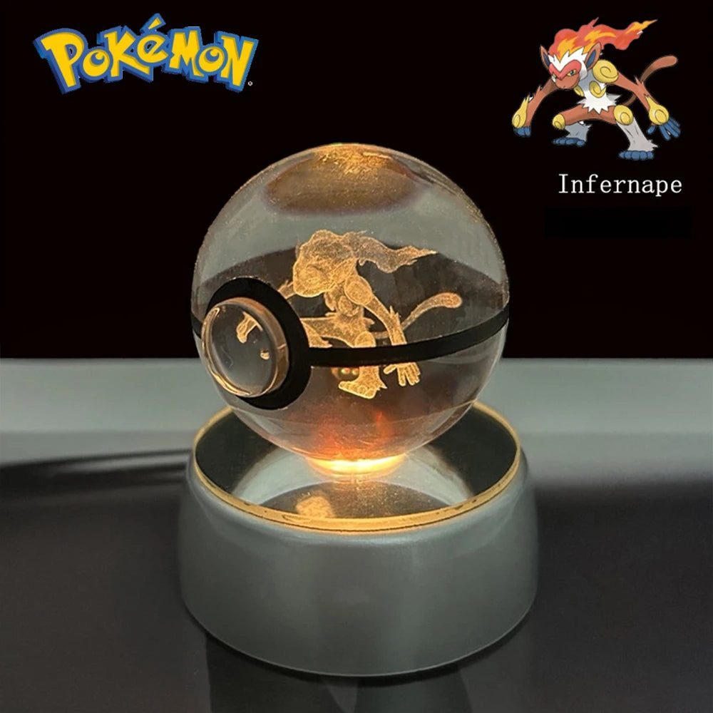 3D Pokémon Crystal Ball: LED Night Light with Rotating Base