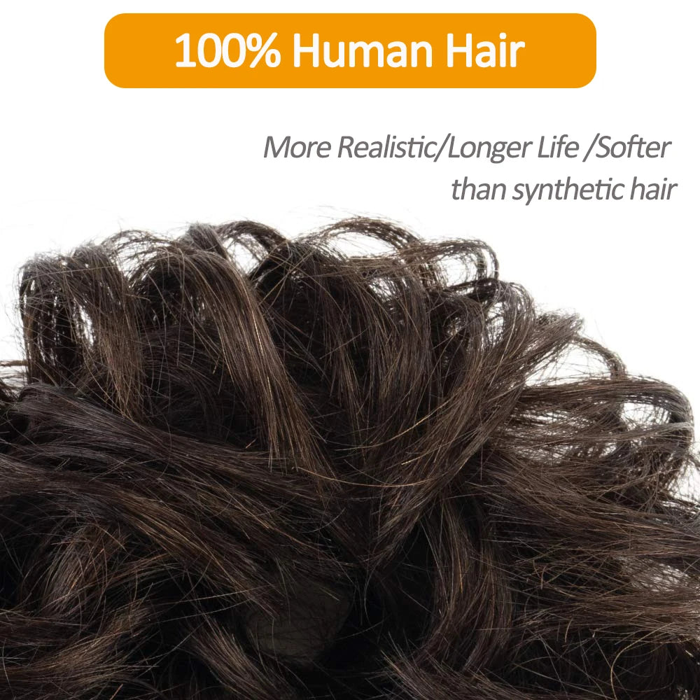 Newmi 100% Real Human Hair Bun Extensions Ponytail Updo Curly Chignon for Women Natural Black Ponytail Extension