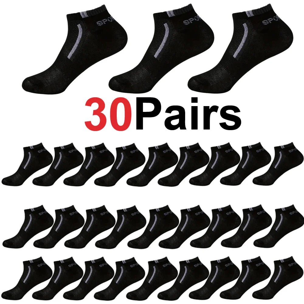 30 Pairs Men’s Ankle Socks – Breathable Mesh, Color-Block Athletic & Casual Low-Cut Socks