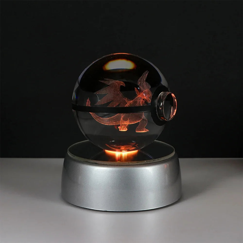 3D Pokémon Crystal Ball: LED Night Light with Rotating Base