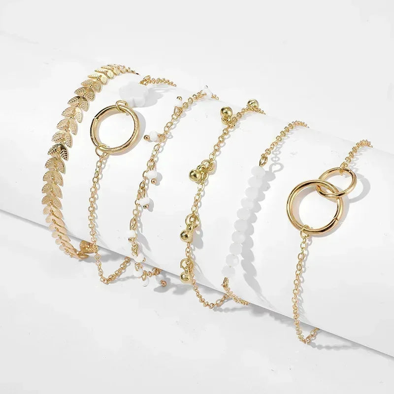 4pcs Bracelet Suit Fashion Green Grandmother Diamond Stretch Bracelet Women's Set