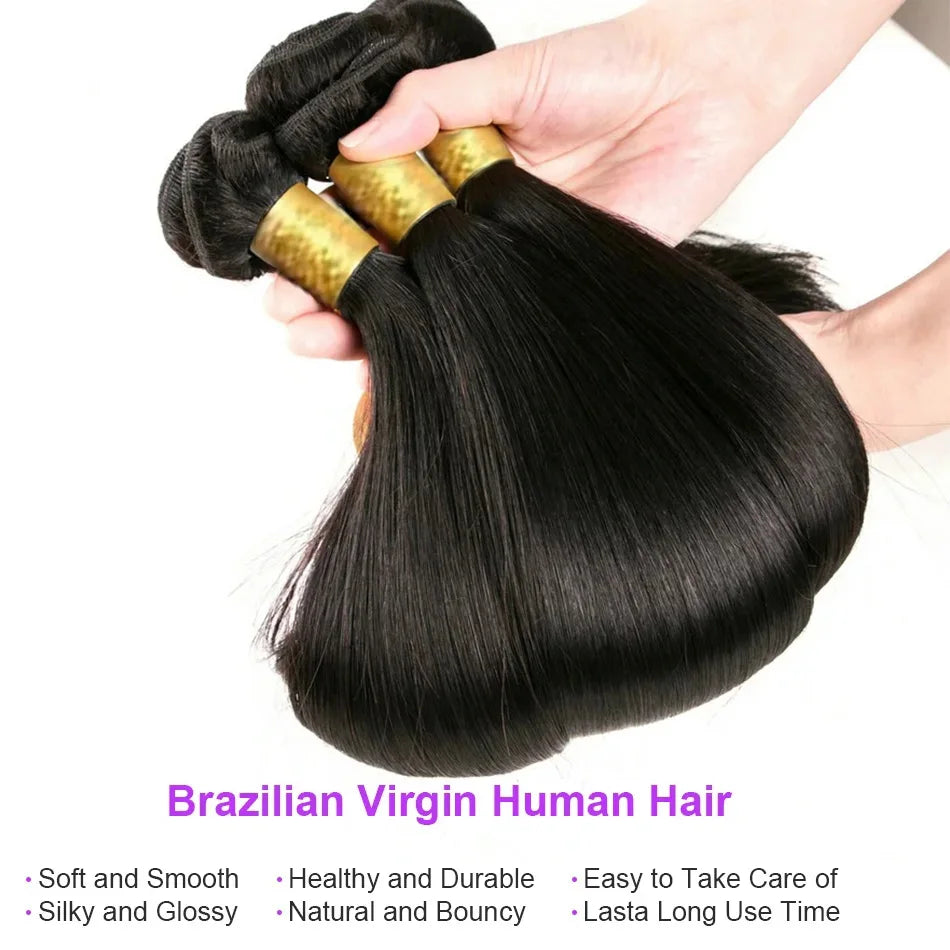 14A 36 Inch Bone Straight Weave Human Hair Bundles Raw Hair Extensions Brazilian Natural Black 1 3 4 Bundle Deals Unprocessed