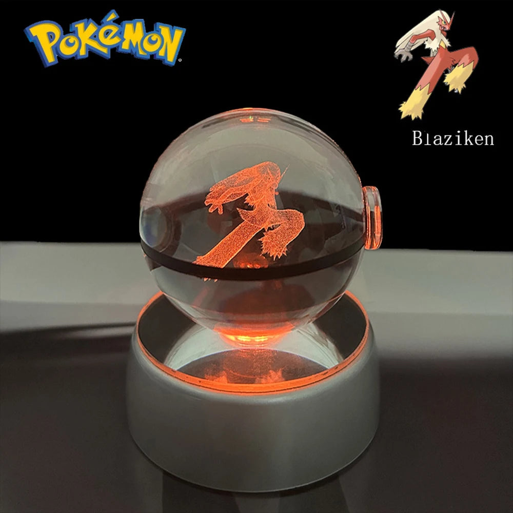 3D Pokémon Crystal Ball: LED Night Light with Rotating Base