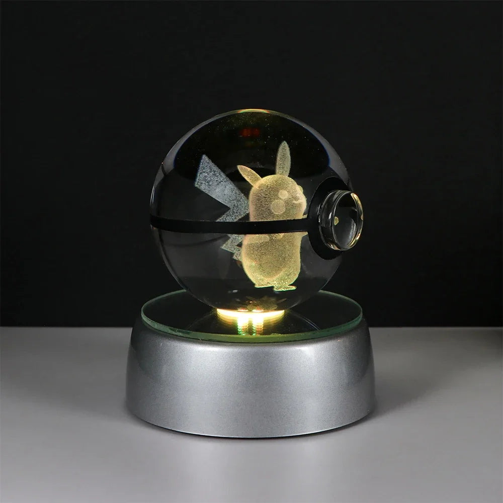 3D Pokémon Crystal Ball: LED Night Light with Rotating Base