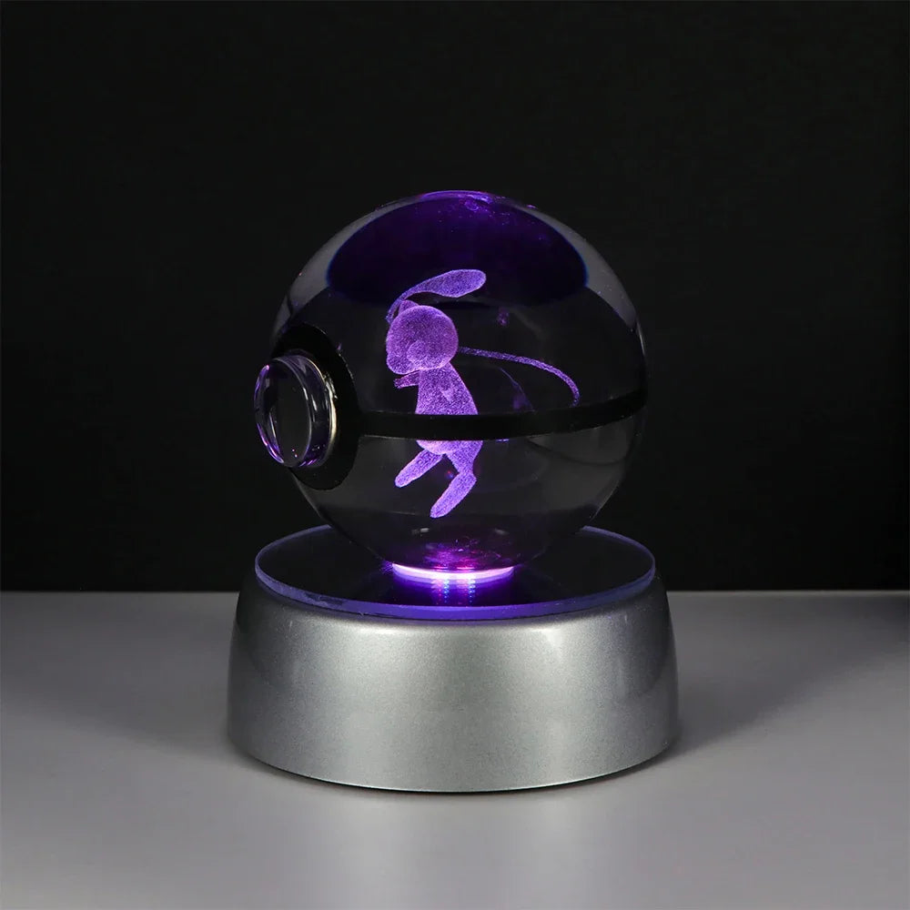 3D Pokémon Crystal Ball: LED Night Light with Rotating Base