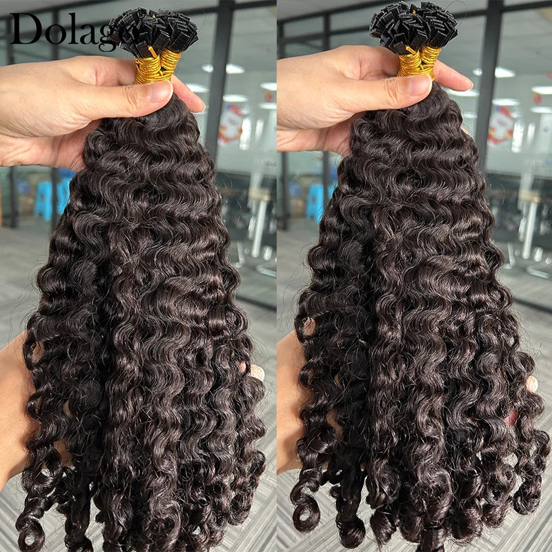 K Tips Hair Extensions For Women Burmese Curly Hair Bundles Human Hair Natural Black Flat Tips Extensions Vietnamese Bulk Hair