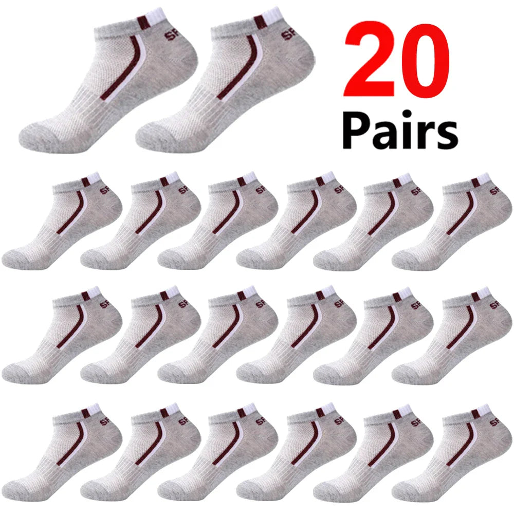 30 Pairs Men’s Ankle Socks – Breathable Mesh, Color-Block Athletic & Casual Low-Cut Socks