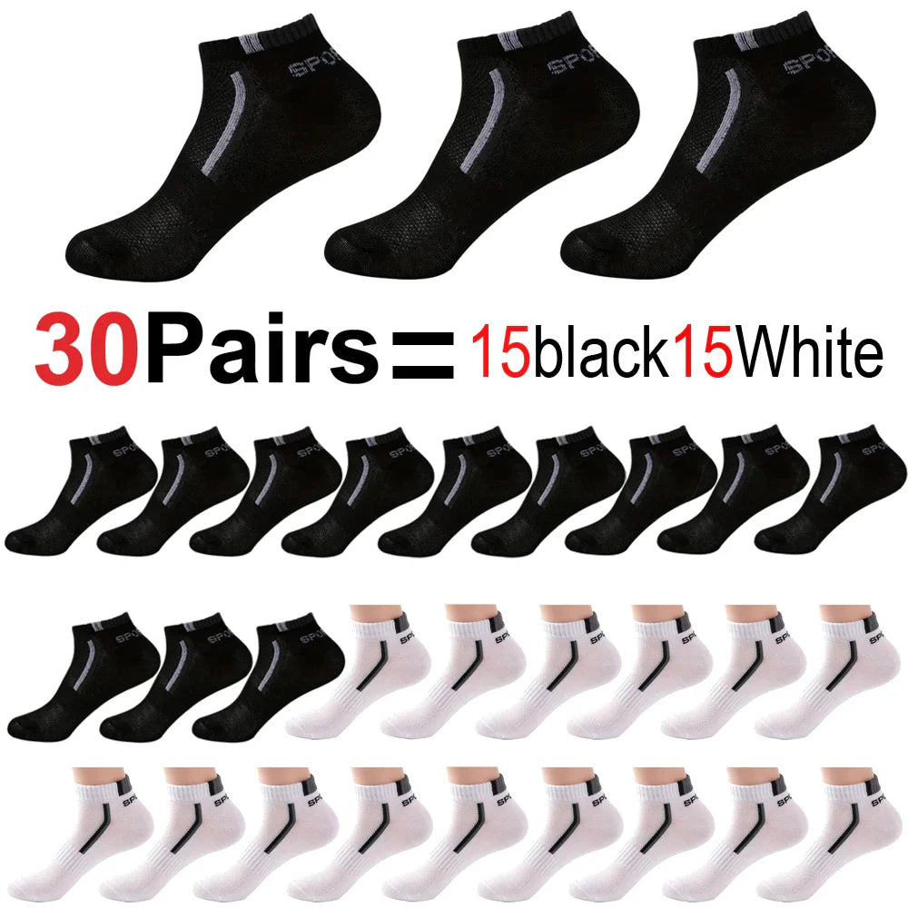 30 Pairs Men’s Ankle Socks – Breathable Mesh, Color-Block Athletic & Casual Low-Cut Socks