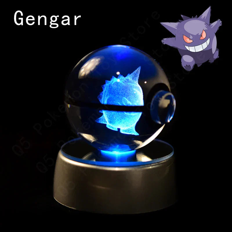3D Pokémon Crystal Ball: LED Night Light with Rotating Base