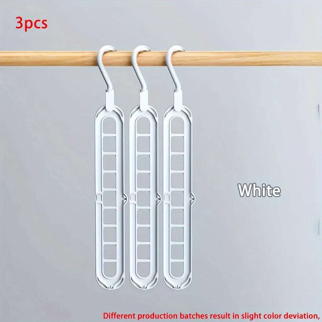 3pcs, Plastic 9-Hole Foldable Hangers, Heavy Duty Space Saving Clothes Organizer Hangers, For Room, Closet, Wardrobe, Home & Dor