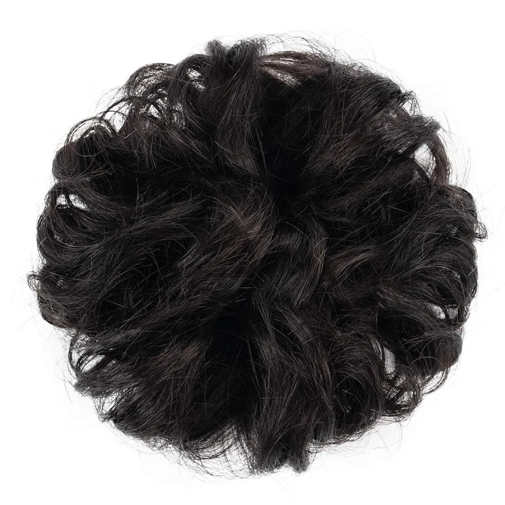 Newmi 100% Real Human Hair Bun Extensions Ponytail Updo Curly Chignon for Women Natural Black Ponytail Extension