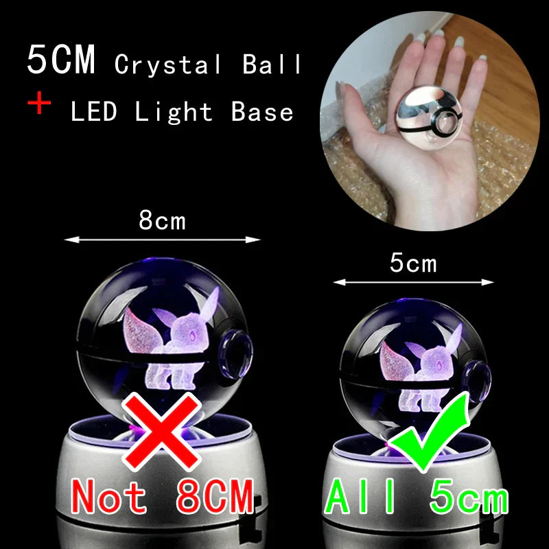 3D Pokémon Crystal Ball: LED Night Light with Rotating Base
