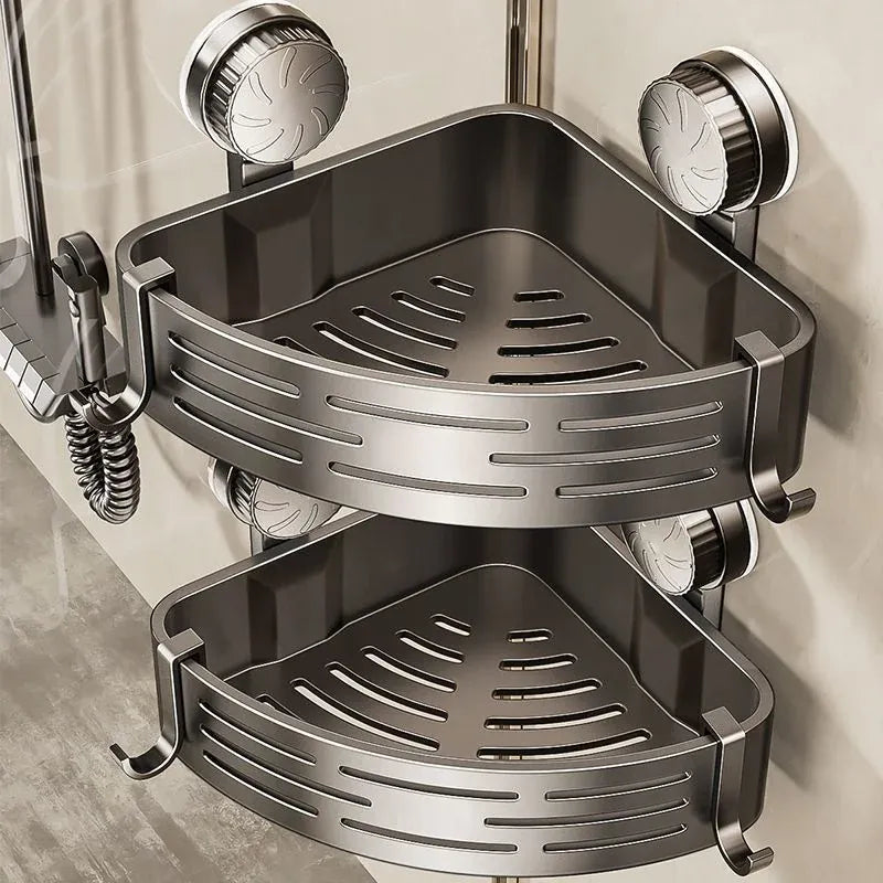 Suction Cup Corner Shower Basket – Single Tier PVC Wall Mount