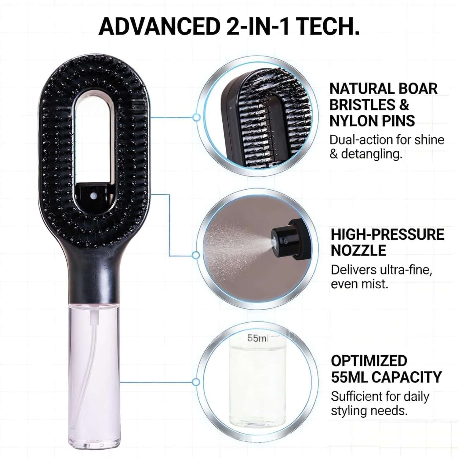 One-Click Spray Anti-Frizz Hair Brush