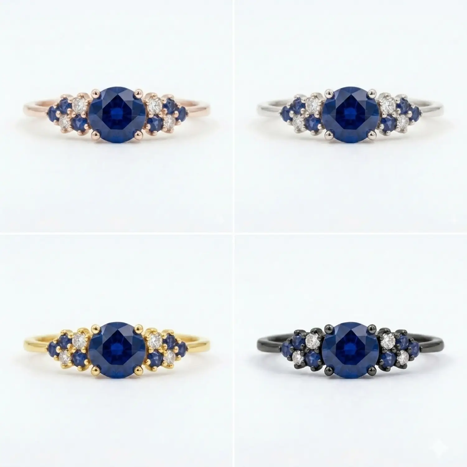 The Celestia • Round Blue Sapphire Cluster Ring