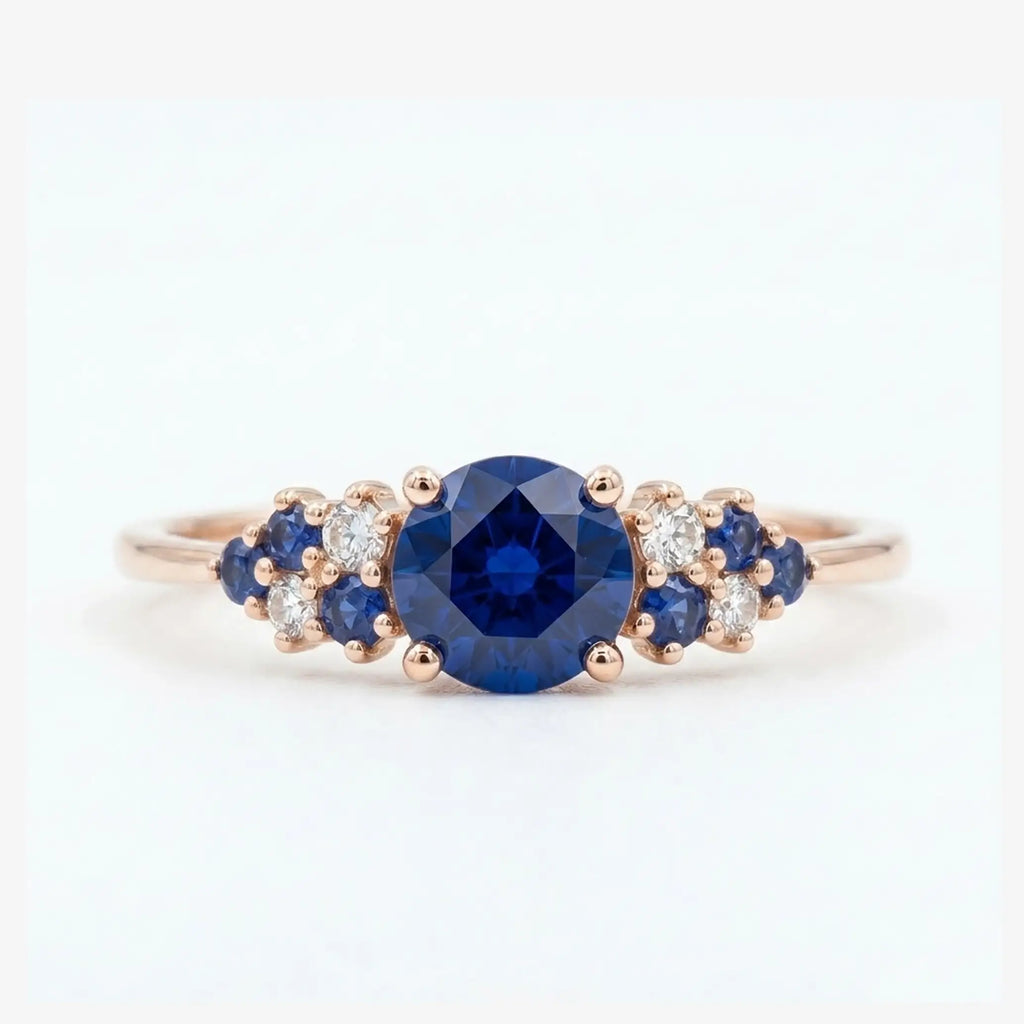 The Celestia • Round Blue Sapphire Cluster Ring